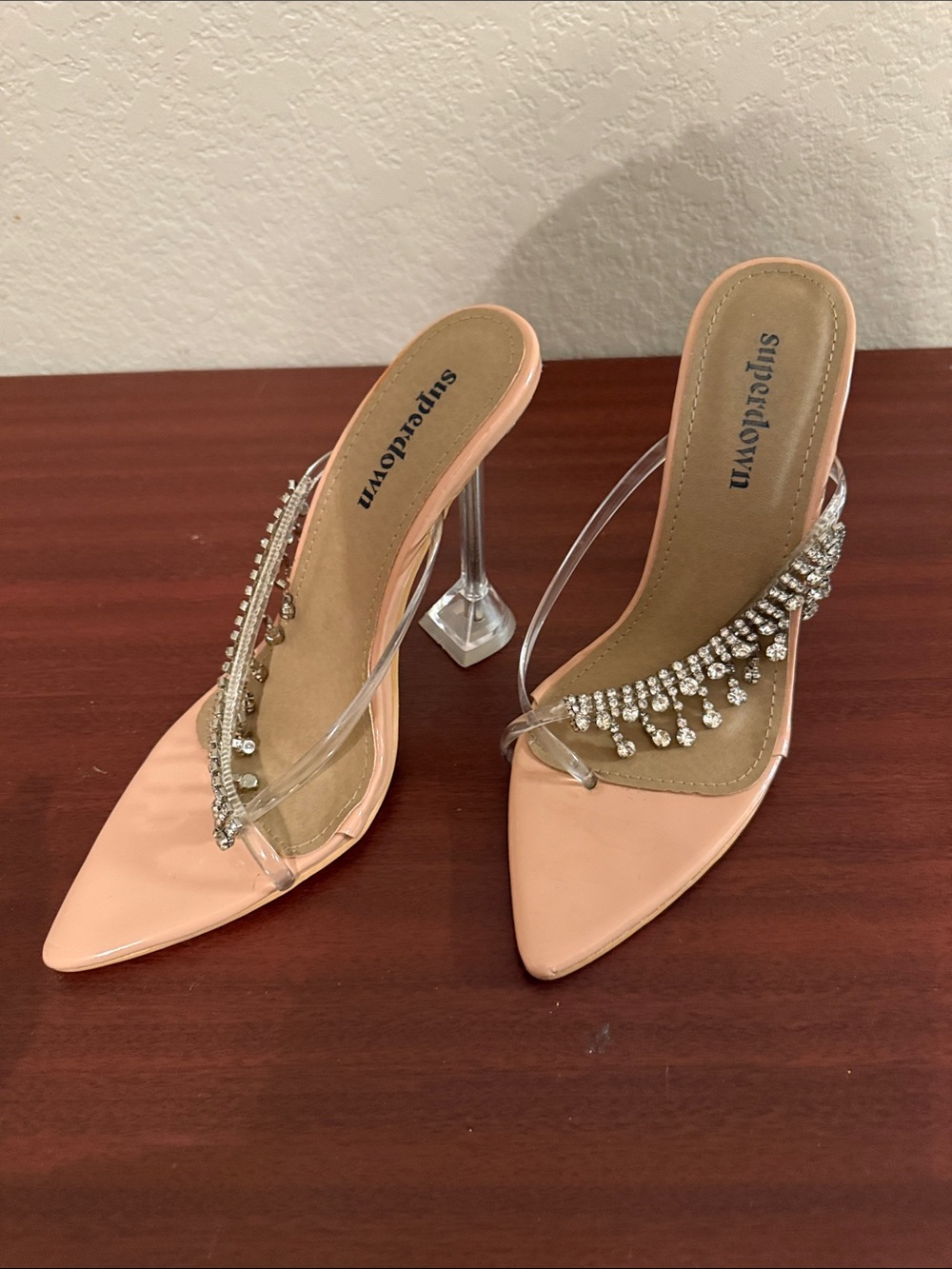 Superdown Nude Patent Clear Strap Heeled Sandals with Crystal Fringe - Picture 7 of 7